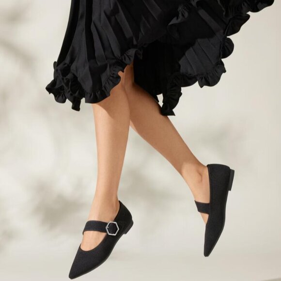 Vivaia Shoes - Vivaia Pointed-toe Mary-Jane Flats (Maria) in Black, Size 39.5